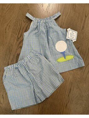 The Bailey Boys Golf Pillowcase Short Set Blue Green Gingham 4T Preppy NWT
